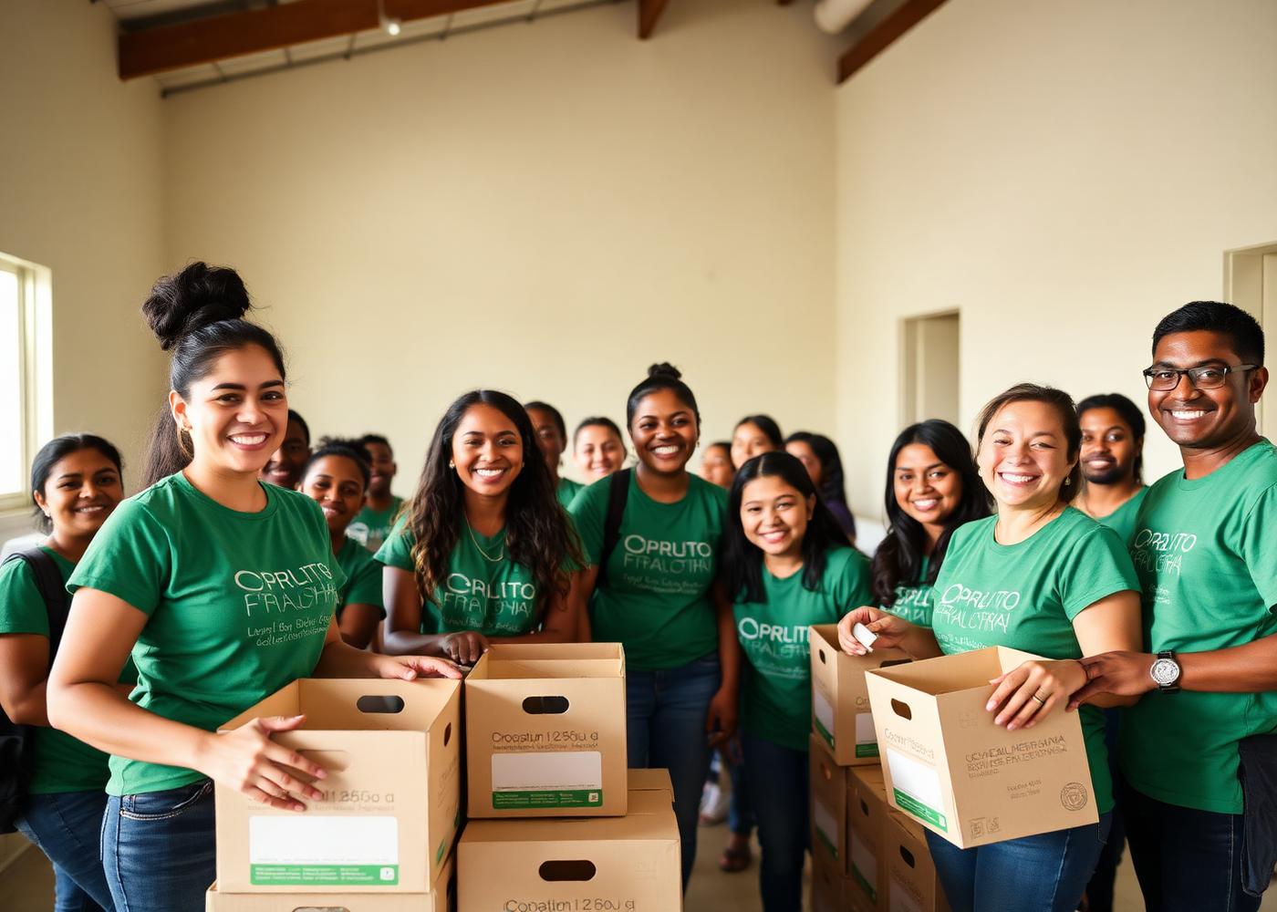 Voluntários organizando doações
